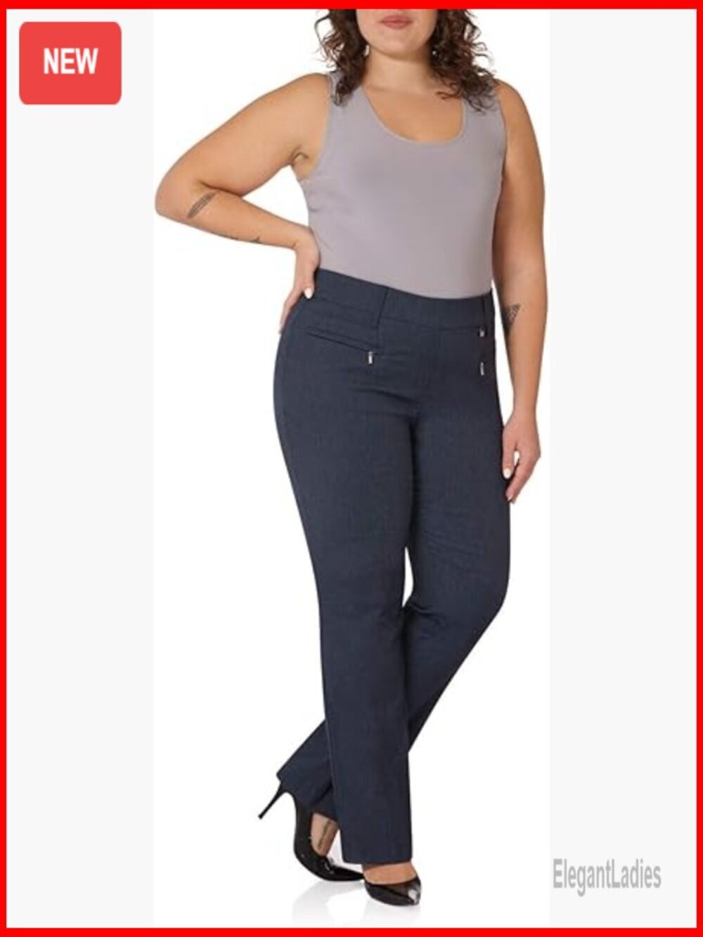 Plus Size Bootcut Pants with Zipper Pockets, Pull-On Comfort Fit